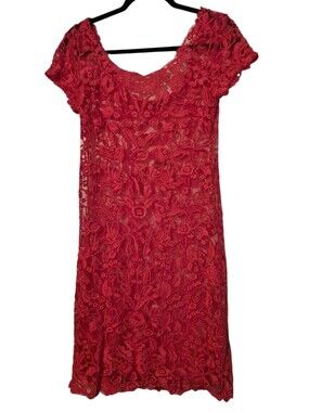 Candela NWT Aurelie Floral Lace Midi Coral Dress Large